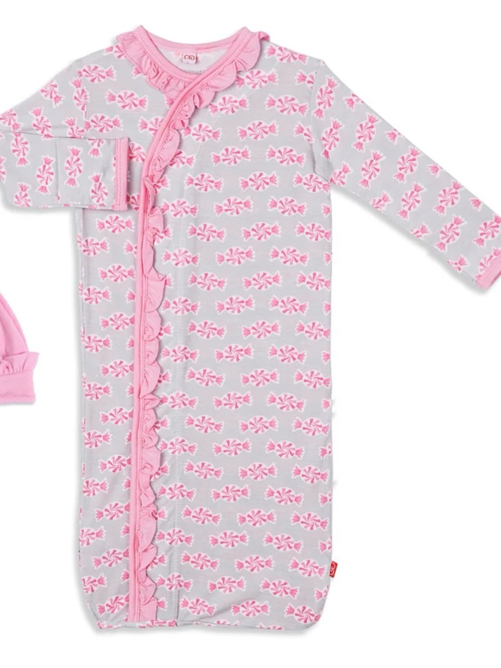 Magnetic Me Sugar Baby Modal Sleep Sack newborn- 3 months ruffle pink gray candy